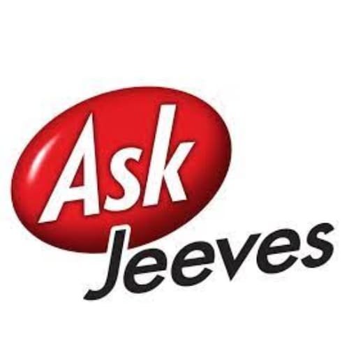 A red oval with the word “Ask.” written in white. Next to it, the word “Jeeves” is written in black.
