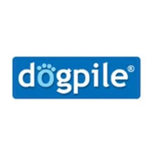 A blue box with the word “dogpile” written in white. The letter “o” looks like a dog paw.