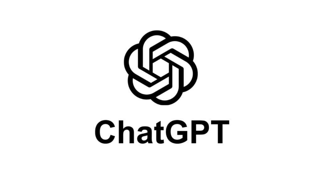 ChatGPT logo featuring a black interwoven geometric icon above the word “ChatGPT” in bold black text on a white background, representing OpenAI’s AI chatbot and language model