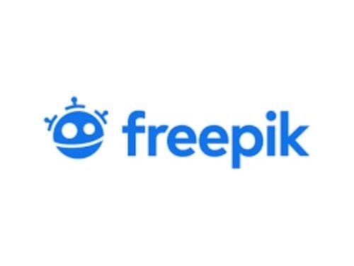 Freepik logo with a blue robot icon and the “freepik” wordmark on a white background.