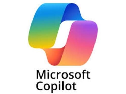 Microsoft Copilot logo with a colorful gradient ribbon icon and the “Microsoft Copilot” wordmark on a white background.