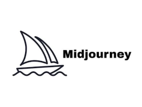 Midjourney logo with a black sailboat icon and the “Midjourney” wordmark on a white background.