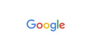 Google logo with multicolored letters on a white background.