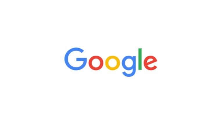 Google logo with multicolored letters on a white background.
