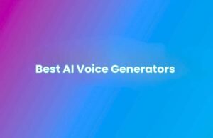 Featured image displaying the text “Best AI Voice Generators” in bold white typography on a purple-to-blue gradient background, representing a guide to top artificial intelligence voice generation tools.