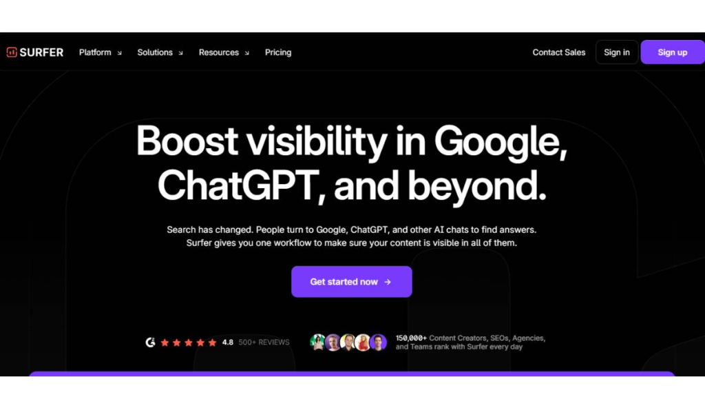 Home page of Surfer SEO