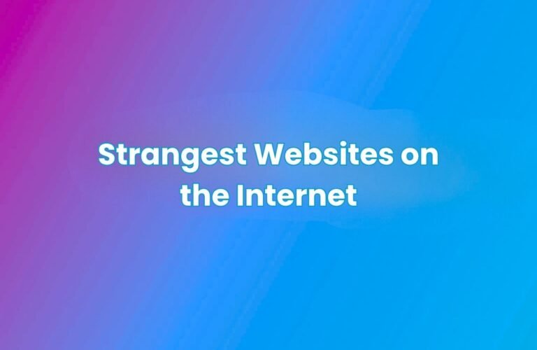 A gradient background transitioning from purple to blue with centered white text reading “Strangest Websites on the Internet.”