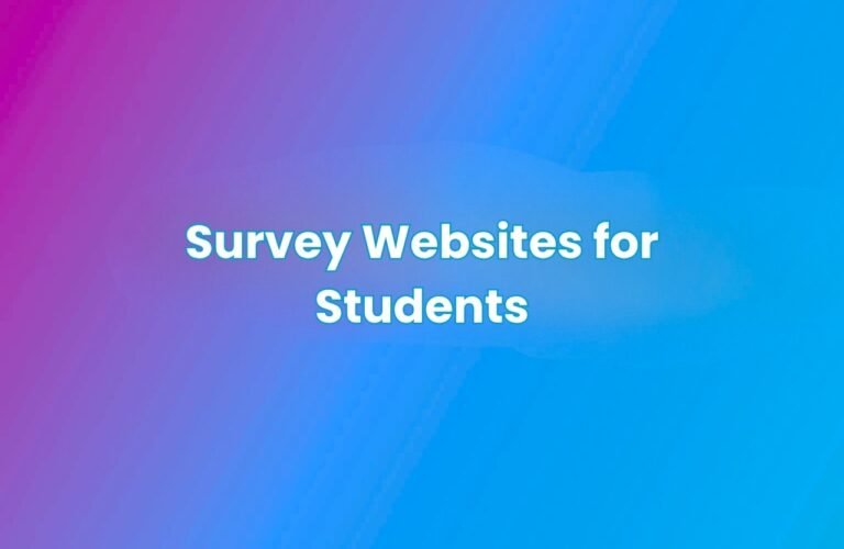 A gradient background transitioning from purple to blue with centered white text reading “Survey Websites for Students.”
