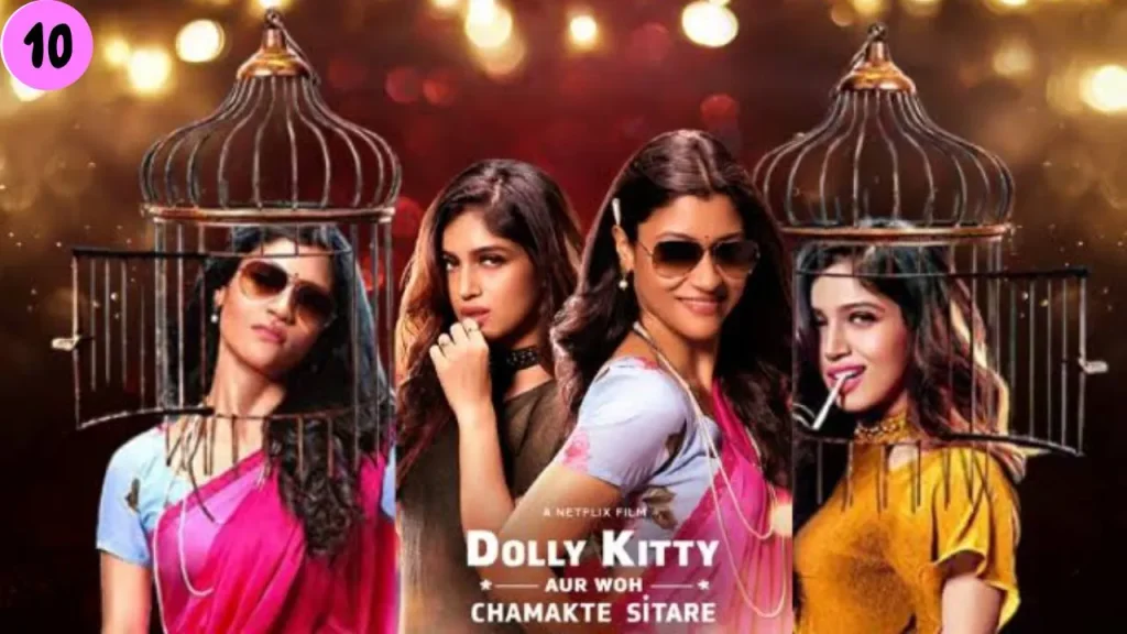 Promotional poster of Dolly Kitty Aur Woh Chamakte Sitare (2019), featuring Konkona Sen Sharma and Bhumi Pednekar with symbolic birdcages representing women's freedom.